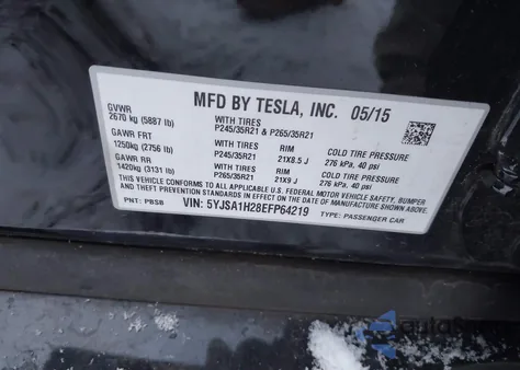 2014 Tesla Model S P85D from USA, damaged, VIN 5YJSA1H28EFP64219